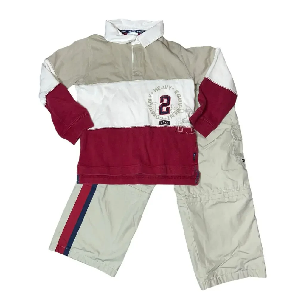 Vintage Carter's Y2K color-block long rugby shirt and cargo pants outfit boys 6